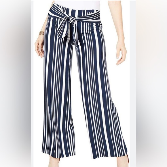 INC International Concepts Pants - INC Striped Tie Waist Wide leg pants